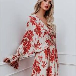 Vici White Mini Dress with Red Floral Print